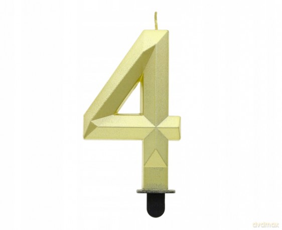 Świeczka cyferka 4 Diament metalik złoty 7,6 cm