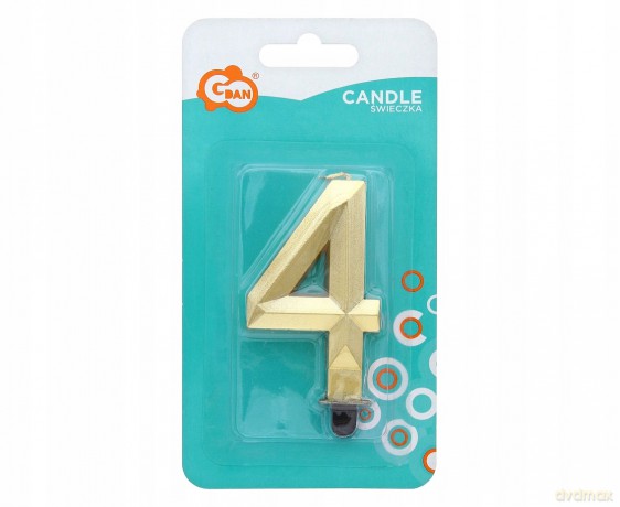 Świeczka cyferka 4 Diament metalik złoty 7,6 cm