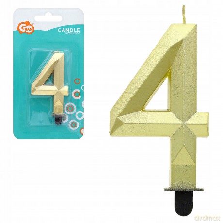 Świeczka cyferka 4 Diament metalik złoty 7,6 cm