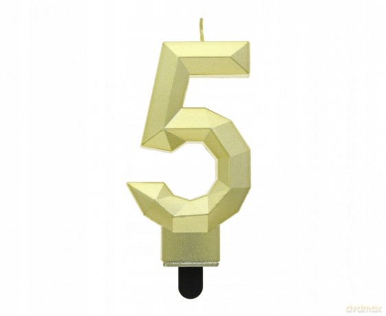 Świeczka cyferka 5 Diament metalik złoty 7,6 cm