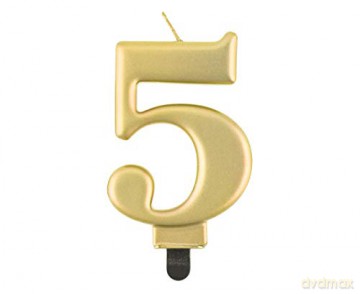 Świeczka cyferka 5 metalik złota 8 cm