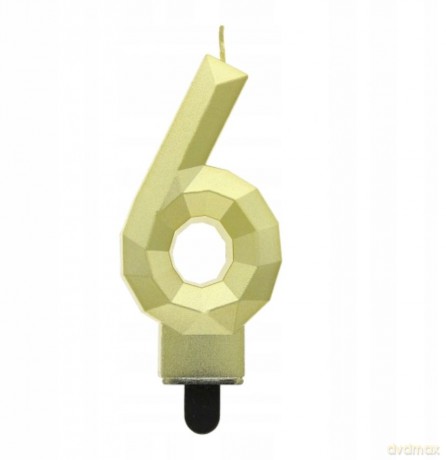Świeczka cyferka 6 Diament metalik złoty 7,6 cm