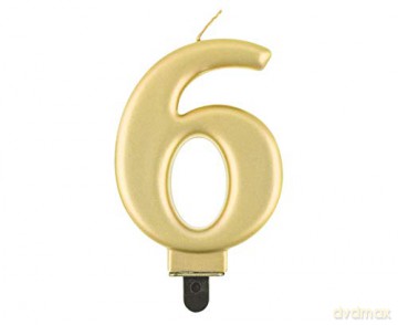 Świeczka cyferka 6 metalik złota 8 cm