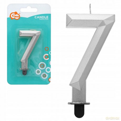Świeczka cyferka 7 Diament metalik srebrny 7,6 cm