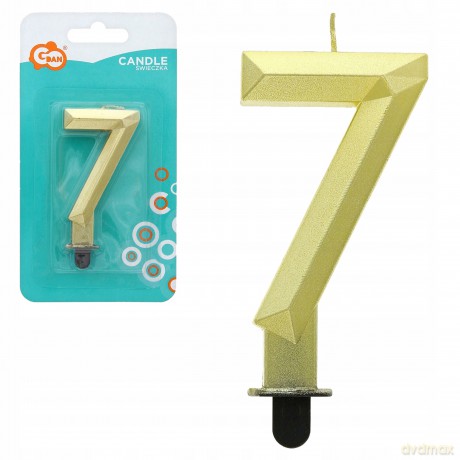 Świeczka cyferka 7 Diament metalik złoty 7,6 cm