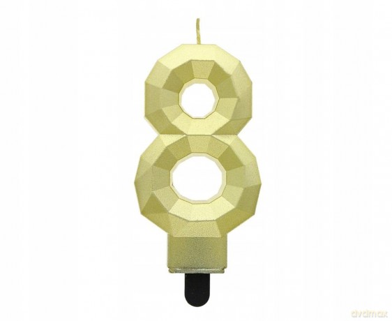 Świeczka cyferka 8 Diament metalik złoty 7,6 cm