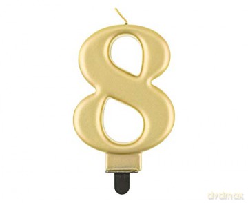 Świeczka cyferka 8 metalik złota 8 cm