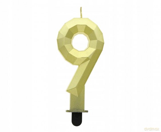 Świeczka cyferka 9 Diament metalik złoty 7,6 cm