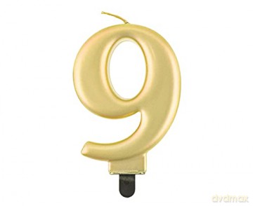 Świeczka cyferka 9 metalik złota 8 cm