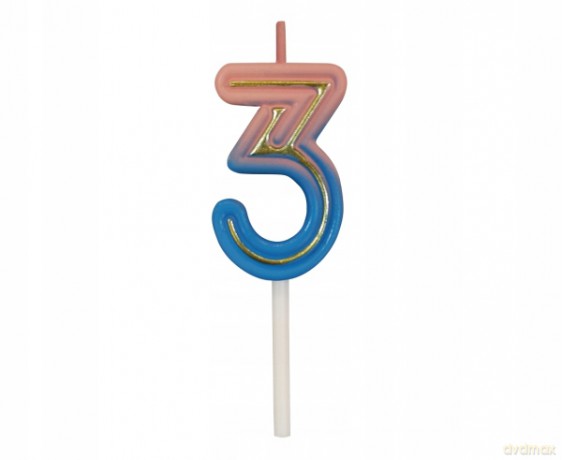 Świeczka cyferka B&C Neon 3, 44x27x12mm, 1 szt. 7C-SCN3