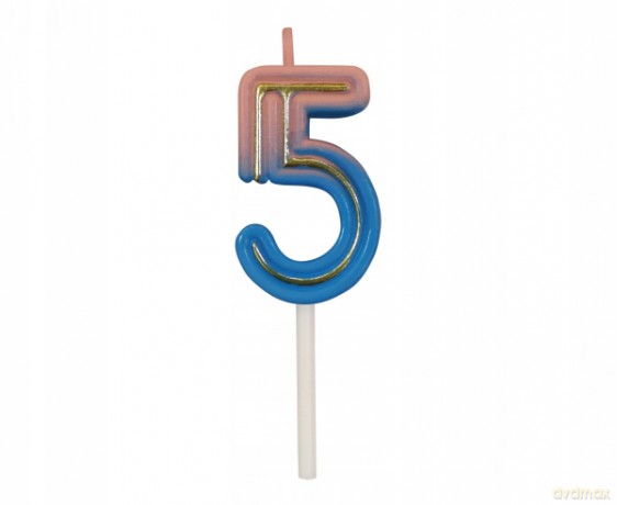 Świeczka cyferka B&C Neon 5, 44x27x12mm, 1 szt. 7C-SCN5