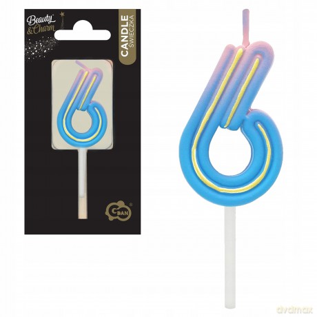 Świeczka cyferka B&C Neon 6, 44x27x12mm, 1 szt. 7C-SCN6