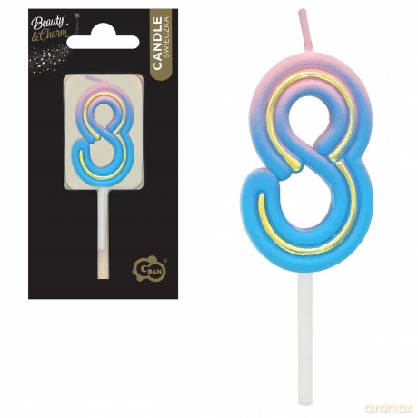Świeczka cyferka B&C Neon 8, 44x27x12mm, 1 szt. 7C-SCN8