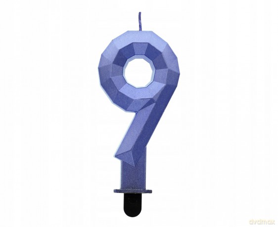 Świeczka Cyfra 9 Diament metalik ciemnoniebieski 7.6 cm