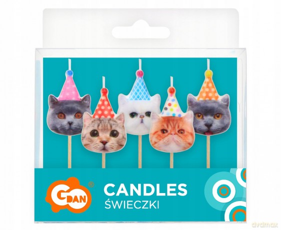 Świeczki pikery Kotki w czapeczkach 5 szt
