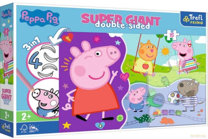 TREFL Dwustronne 15 el. SUPER GIANT 3w1 Poznaj wesołą Świnkę Peppę. Peppa Pig 42003 [PUZZLE]