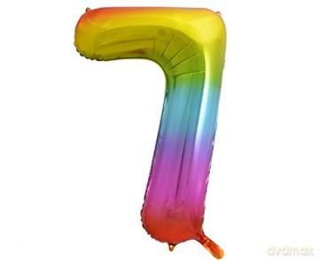 Balon foliowy cyfra 7 tęczowa 85 cm