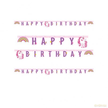 Banner Unicorn Rainbow Colors- Happy Birthday