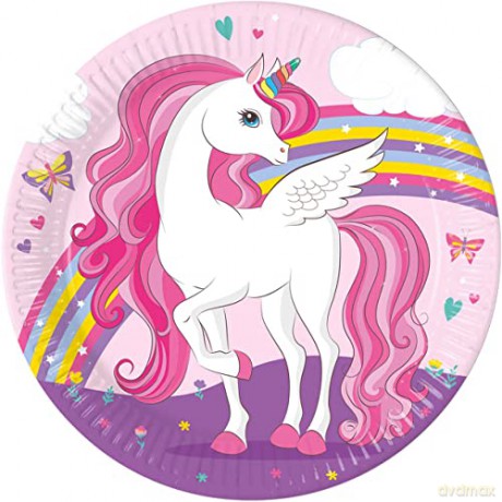 Talerzyki papierowe Unicorn Rainbow Colors 23 cm 8 sztuk