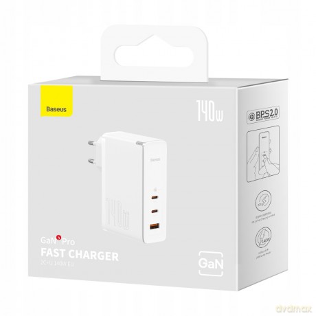 Baseus GaN5 Pro szybka ładowarka 2xUSB-C+USB  140W EU biała CCGP100202 