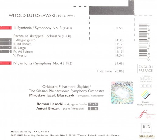 Witold Lutosławski: Symphonie nr 3 i 4, Partita (DUX) [CD]