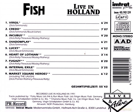Fish: Live & alive (Holland, 1991) [CD]