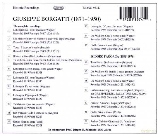 Lebendige Vergangenheit - Giuseppe Borgatti (Complete recordings)+Fagoaga [CD]