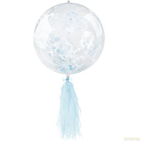Balon Pcv Przeźroczysty z Konfetti z Frędzlami Niebieski Blf5740