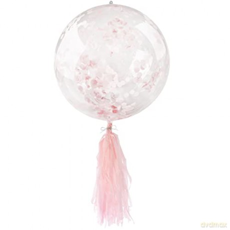 Balon Pcv Przeźroczysty z Konfetti z Frędzlami Różowy Blf5757
