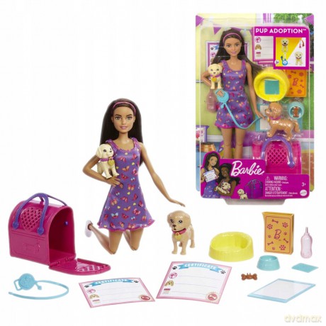 Barbie Adopcja Piesków Zestaw Lalka Hkd864