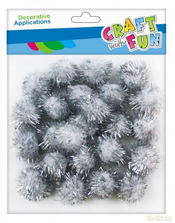 Ozdoba Dekoracyjna Pompony Białe Brokatowe Craft With Fun 463930