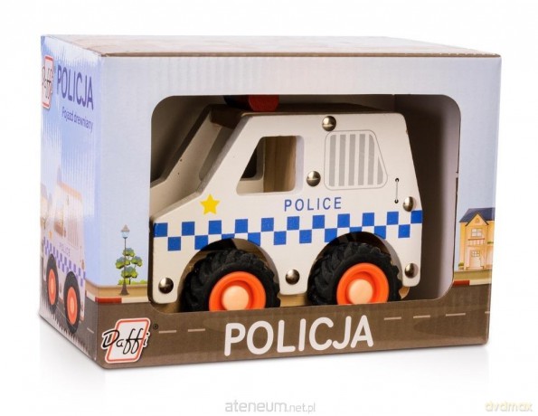 Drewniane auto z oponami - policja