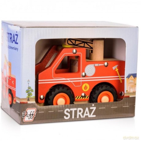 Drewniane auto z oponami - straż pożarna