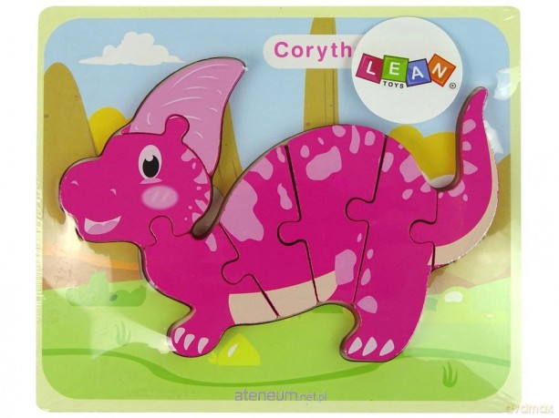 Drewniane puzzle Dinozaur Korytozaur różowy [PUZZLE]