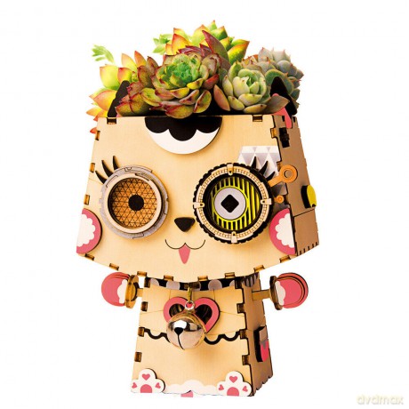Drewniane 3D Doniczka Kotek [PUZZLE]