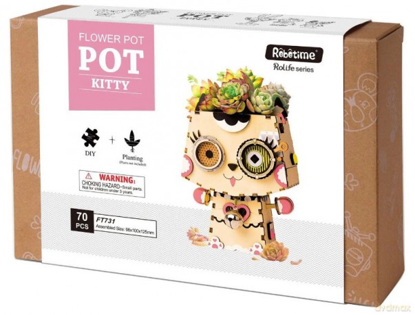 Drewniane 3D Doniczka Kotek [PUZZLE]