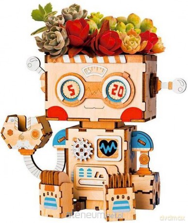 Drewniane 3D Doniczka Robot [PUZZLE]