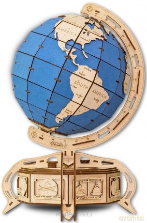 Drewniane 3D Niebieski Globus [PUZZLE]