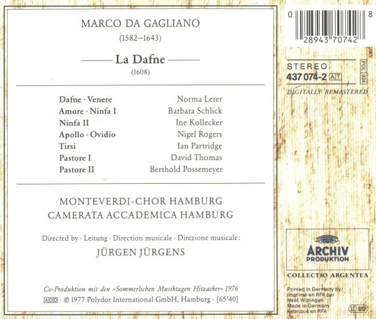 Da Gagliano: La Dafne [CD]