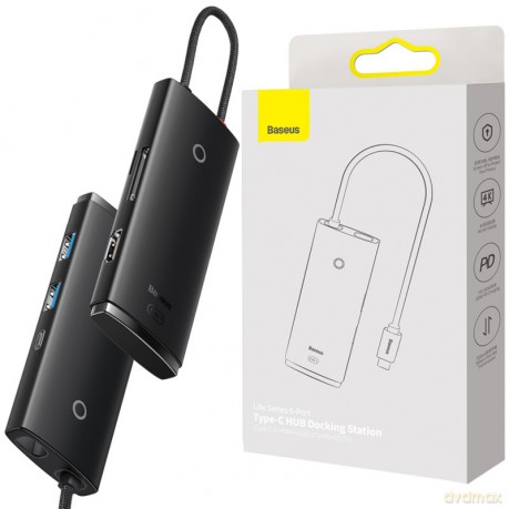 BASEUS HUB 6w1 USB-C PD 2x USB-A HDMI SD/TF
