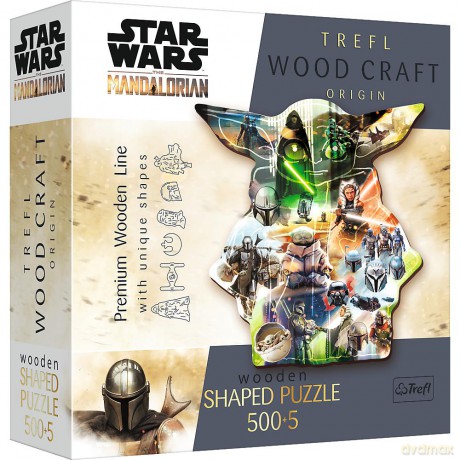500+5 el. Puzzle Drewniane konturowe Tajemniczy Grogu Star Wars The Mandalorian [PUZZLE]