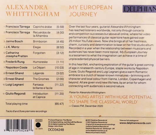 Francisco Tarrega (1852-1909): Alexandra Whittingham - My European Journey [CD]