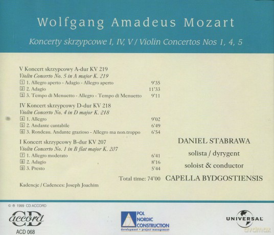 Daniel Stabrawa: Mozart: Koncerty Skrzypcowe 1,4,5 [CD]