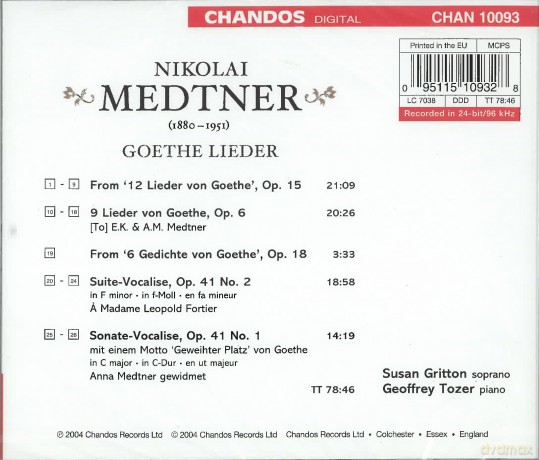 Nikolai Medtner (1880-1951): Goethe-Lieder [CD]