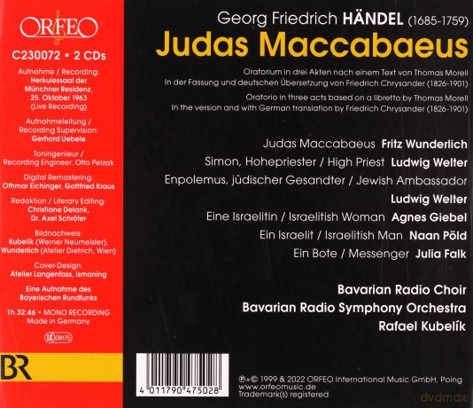 Georg Friedrich Handel (1685-1759): Judas Maccabaeus (in deutscher Sprache) [2CD]