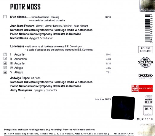 Piotr Moss: Klarinettenkonzert D'un silence... [CD]