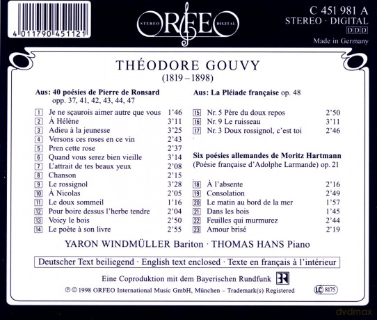 Louis Theodore Gouvy (1819-1898): Lieder [CD]