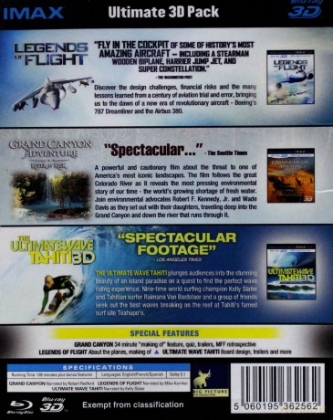Ultimate 3D Pack:The Ultimate Wave Tahiti 3D/ Grand Canyon Adventure: River at Risk 3D/ Legends of Flight 3D [BOX] [3xBlu-Ray 3D]