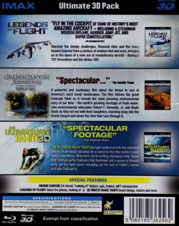 Ultimate 3D Pack:The Ultimate Wave Tahiti 3D/ Grand Canyon Adventure: River at Risk 3D/ Legends of Flight 3D [BOX] [3xBlu-Ray 3D]
