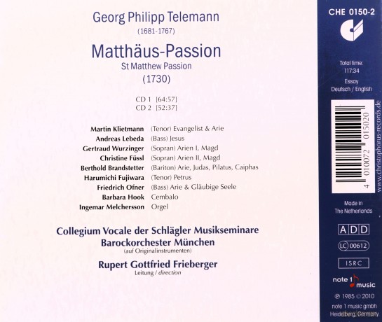 Georg Philipp Telemann (1681-1767): Matthus-Passion (1730) [CD]
